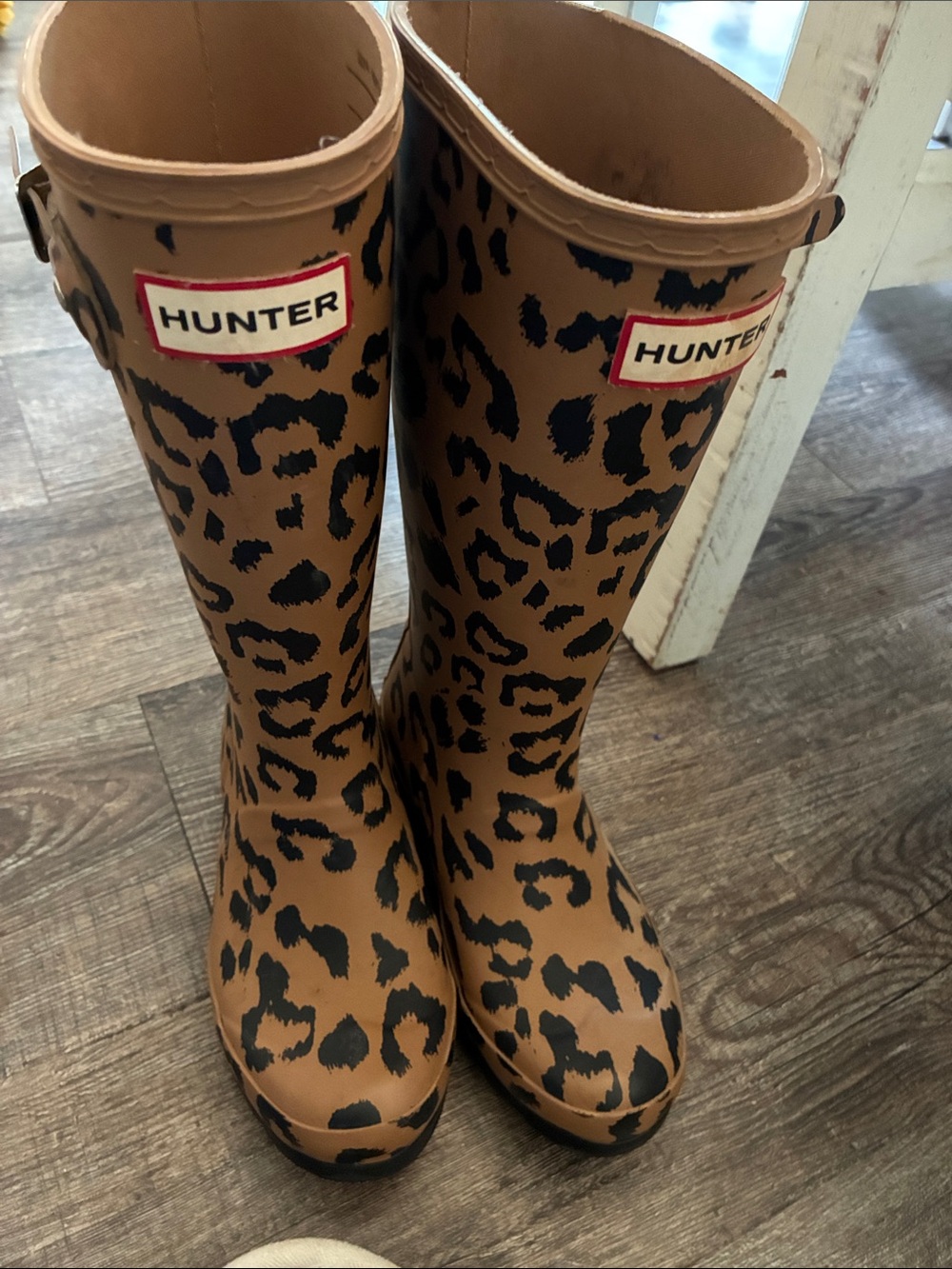 Hunter Leopard-Print Tall Rain Boots - Tan & Black